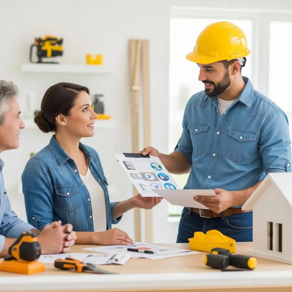 Contractor and homeowner discussing home improvement negotiation in a bright setting