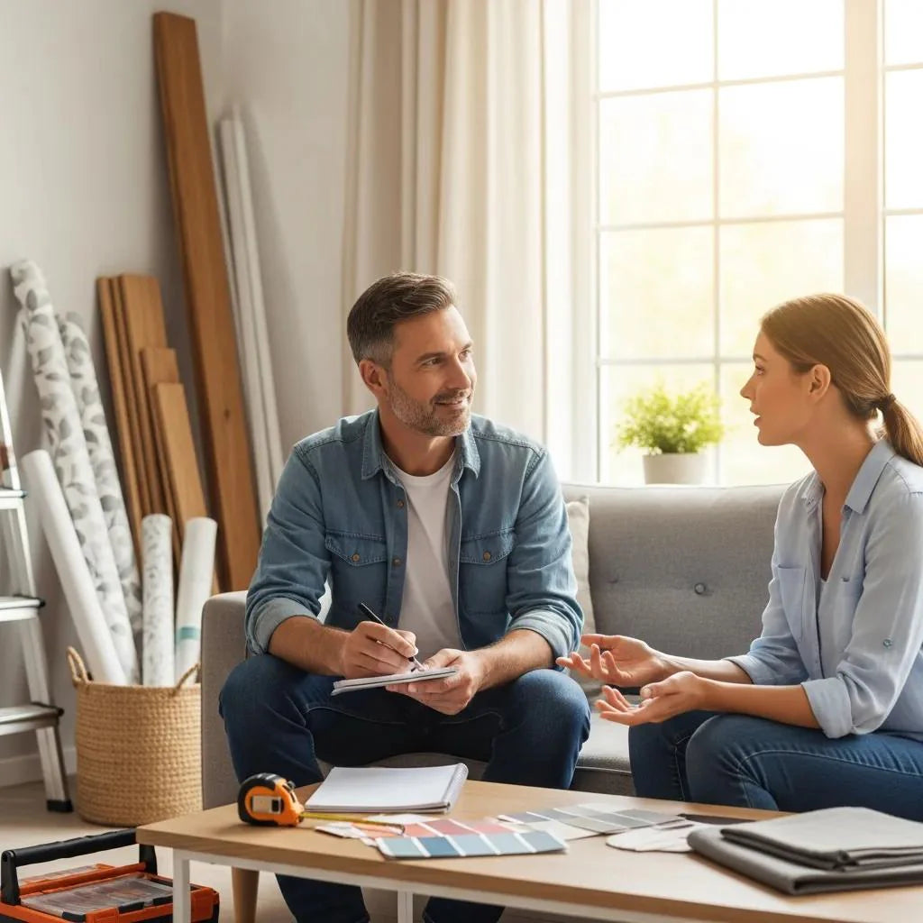 Contractor and homeowner engaged in a consultation, highlighting effective communication in home improvement sales