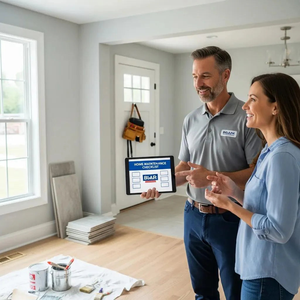 Contractor discussing home improvement maintenance with a satisfied homeowner