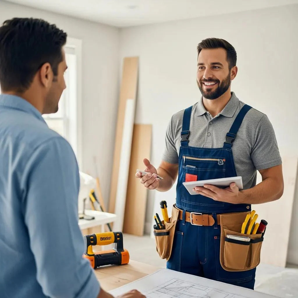Contractor presenting a proposal to a homeowner in a home improvement setting