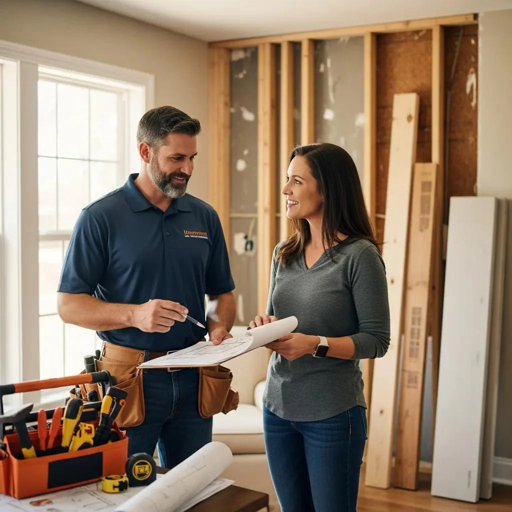 Home improvement contractor confidently presenting sales affirmations to a homeowner