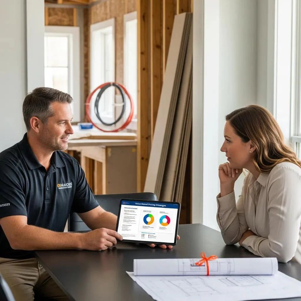 Home improvement contractor discussing value-based pricing with a homeowner