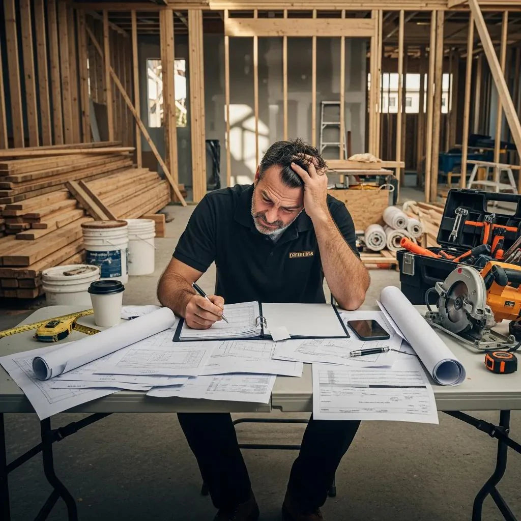 Home improvement contractor experiencing sales burnout at a construction site