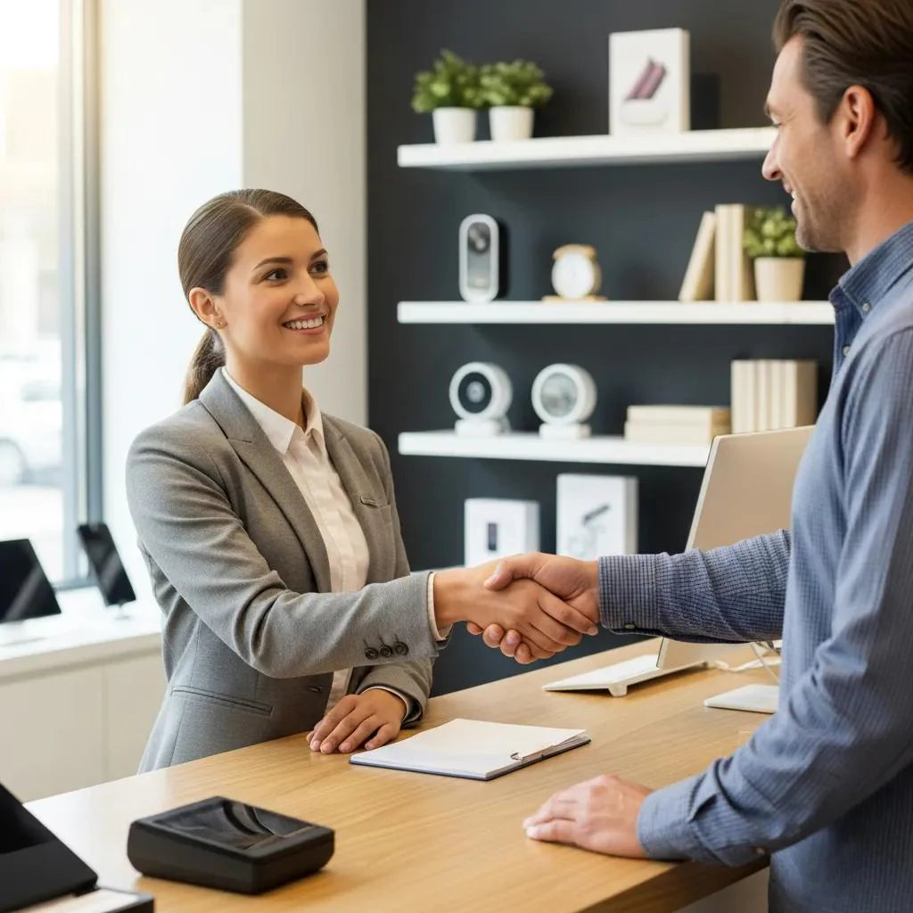 Salesperson and customer engaging positively, illustrating the principle of reciprocity in sales