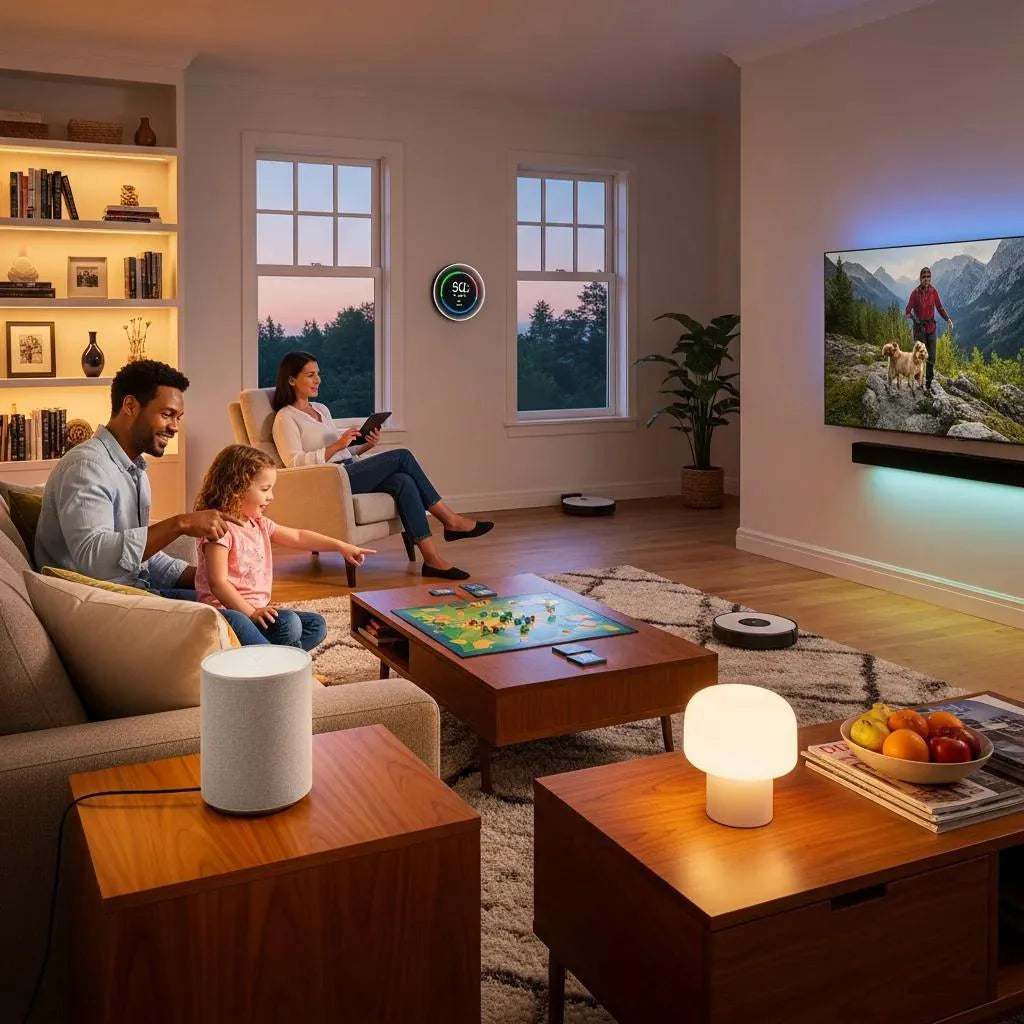 Smart home devices enhancing modern living with family interaction